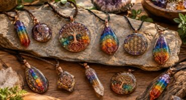 Gioielli in orgonite con cristalli, simboli e ciondoli artigianali