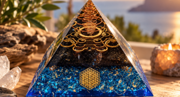 piramide orgonica in esposizione tra orgoniti