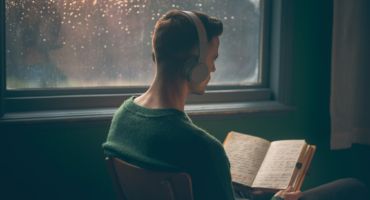 Persona in ascolto musicale accanto a una finestra, atmosfera introspettiva e stati emotivi